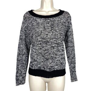 Womens Eileen Fisher XS Black & White Heather Long Sleeve Sheer Knit Sweater